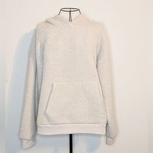 American Eagle Sweater Teddy Sherpa Hoodie Cream Fuzzy Sweatshirt M